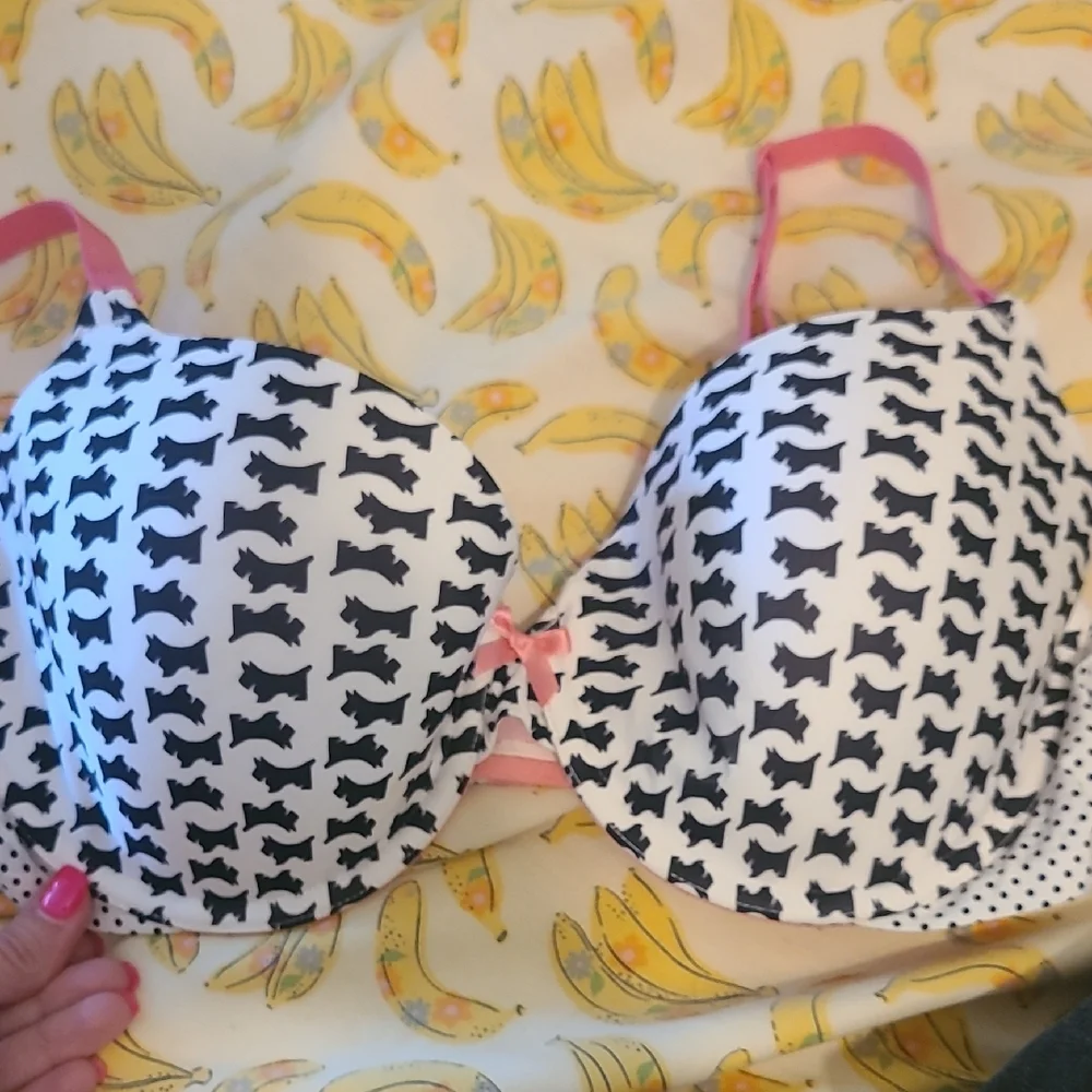 Victoria's Secret Black and White Dog Print Bra with Pink Straps - Picture 11 of 11
